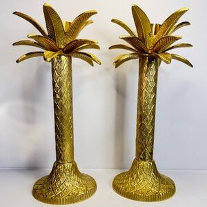 Solid Brass 8” Palm Tree Candlesticks